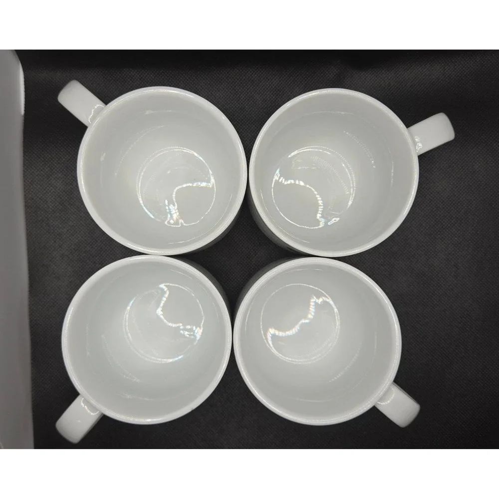 Set of 4 Pier 1 Mustache Ceramic Coffee Mugs White Black Handlebar Chevron Mugs